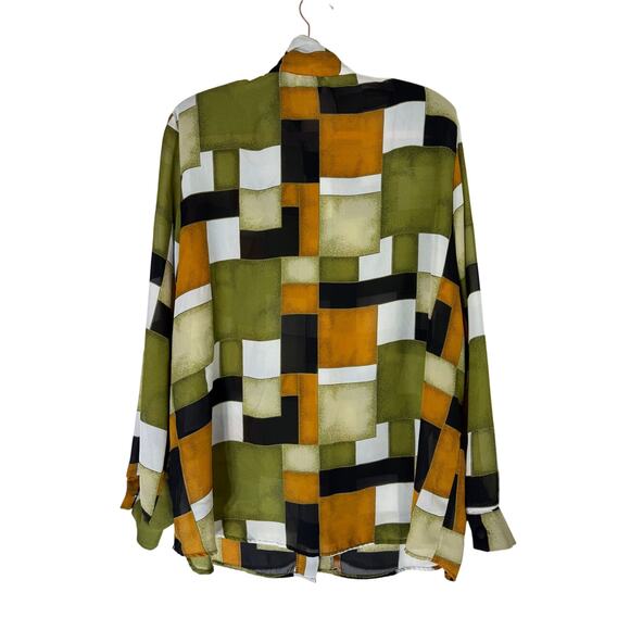 Vtg Melissa Robyn Color Block Semi Sheer Long Sleeve Collar Blouse Top Size L - Picture 4 of 8